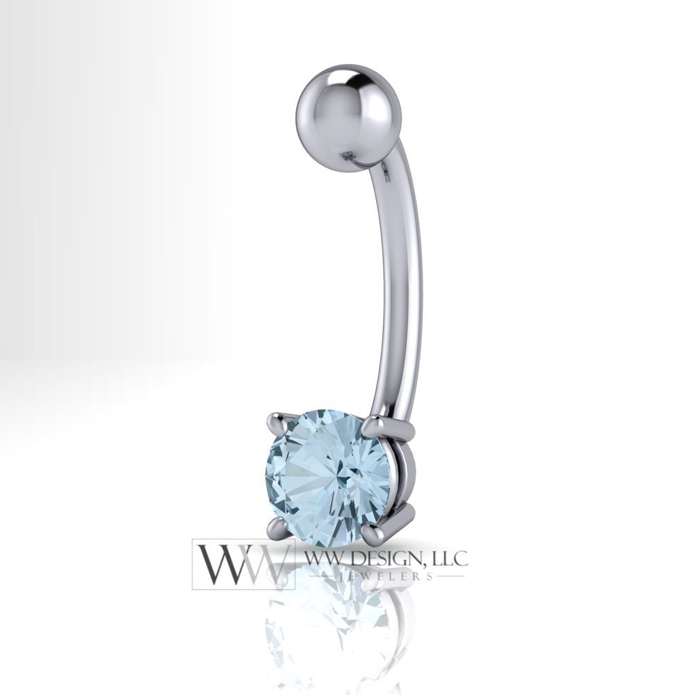 Aquamarine Genuine 5mm Belly Navel Ring Curved Barbell 14k Yellow Gold 14k White Gold 14k Rose Gold 14 ga Gift Blue Body Jewelry Belly Ring