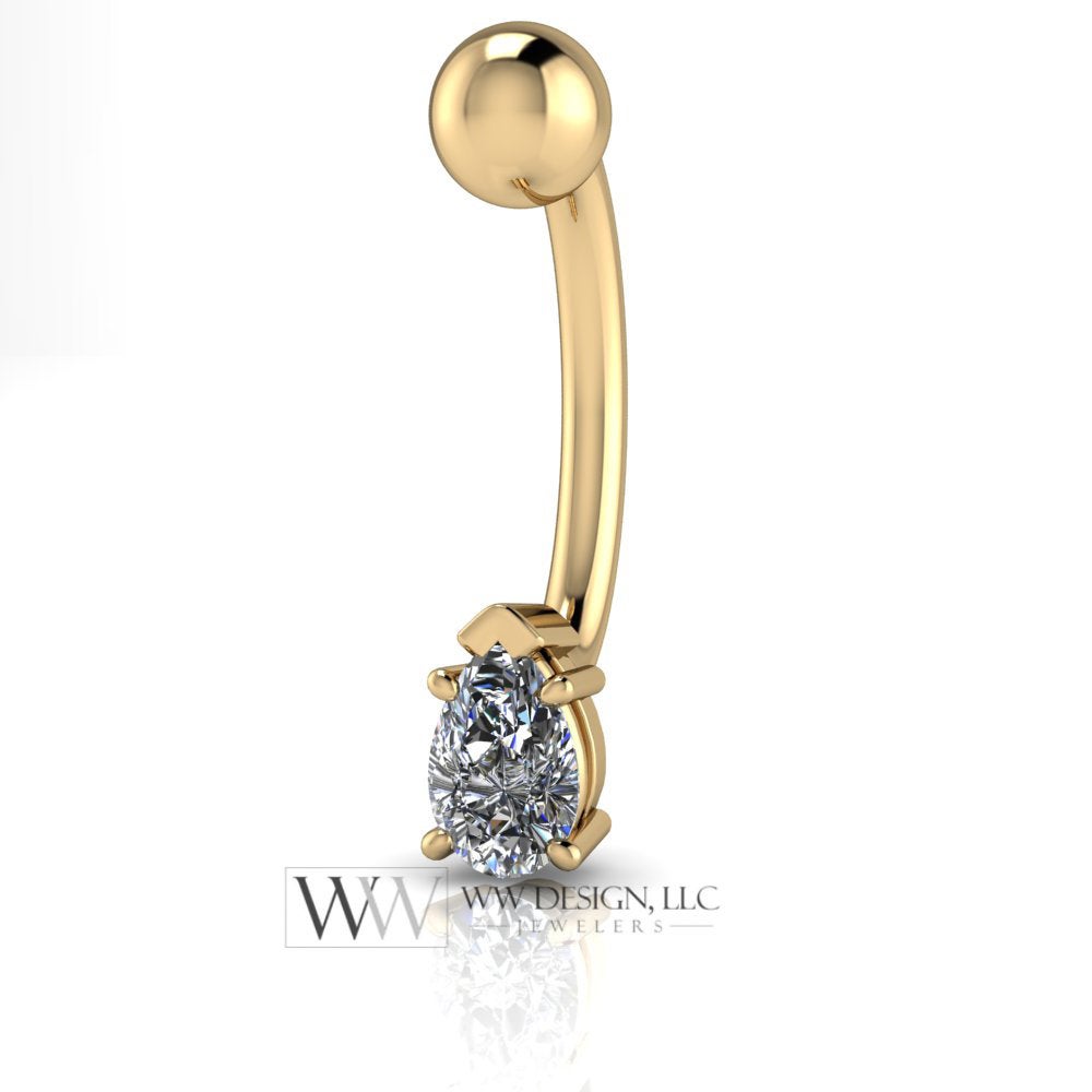 Diamond Pear Genuine 0.25 ct F-H VS Belly Navel Ring Curved Barbell 14k Gold Yellow White Rose 14g Gift 5.5x3.5mm Pear Diamond Body Jewelry