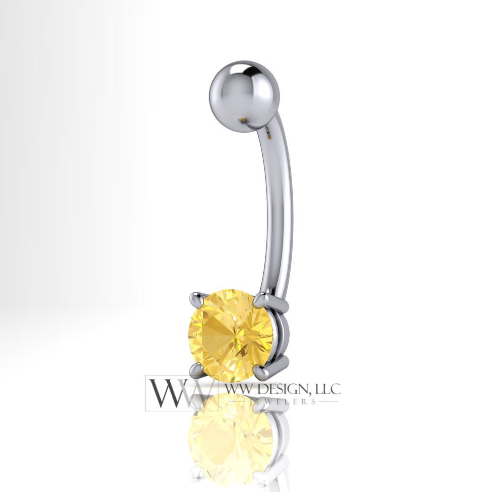 Citrine Genuine 5mm 0.48ct Belly Navel Ring Curved Barbell 14k Yellow Gold 14k White Gold 14k Rose Gold 14 ga Gift Body Jewelry Belly Ring