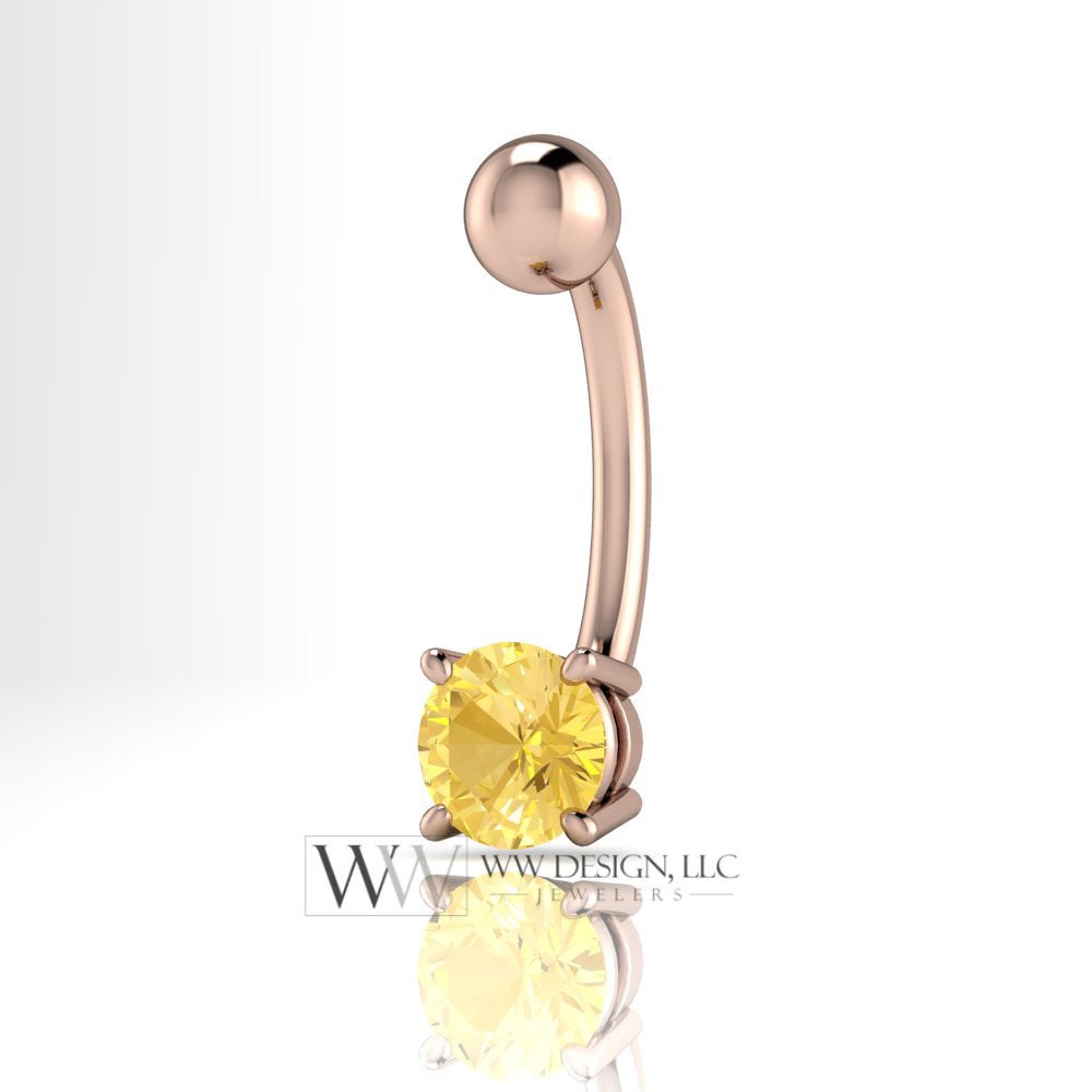 Citrine Genuine 5mm 0.48ct Belly Navel Ring Curved Barbell 14k Yellow Gold 14k White Gold 14k Rose Gold 14 ga Gift Body Jewelry Belly Ring