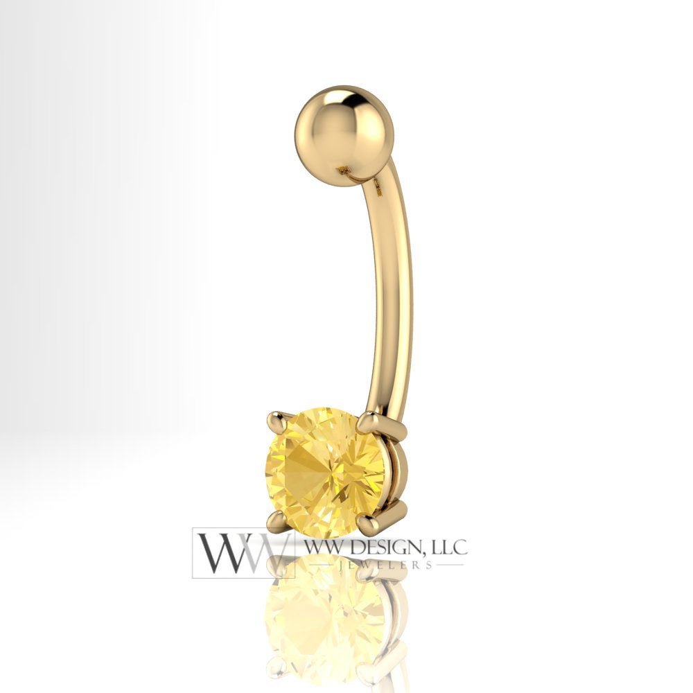 Citrine Genuine 5mm 0.48ct Belly Navel Ring Curved Barbell 14k Yellow Gold 14k White Gold 14k Rose Gold 14 ga Gift Body Jewelry Belly Ring