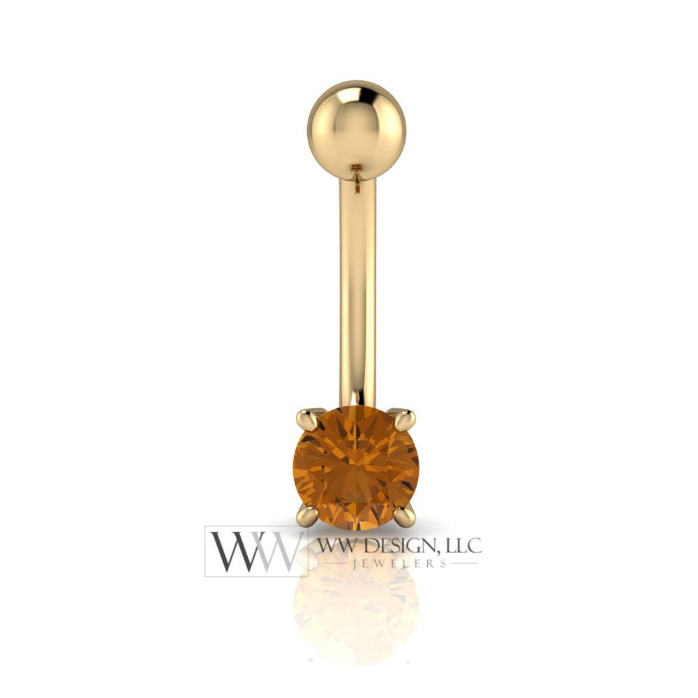 Golden Citrine Genuine 5mm 0.48ct Belly Navel Ring Curved Barbell 14k Yellow Gold 14k White Gold 14k Rose Gold 14 ga Gift Body Jewelry Belly