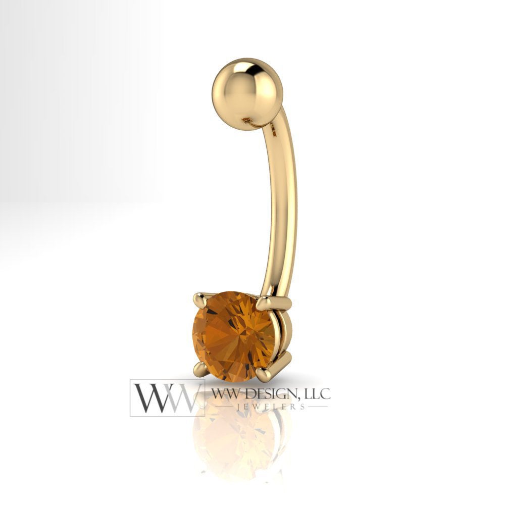 Golden Citrine Genuine 5mm 0.48ct Belly Navel Ring Curved Barbell 14k Yellow Gold 14k White Gold 14k Rose Gold 14 ga Gift Body Jewelry Belly