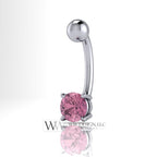 Pink Tourmaline Genuine 5mm 0.55 ct Belly Navel Ring Curved Barbell 14k Gold (Yellow, White, Rose) 14 ga October Birthstone Gift BodyJewelry
