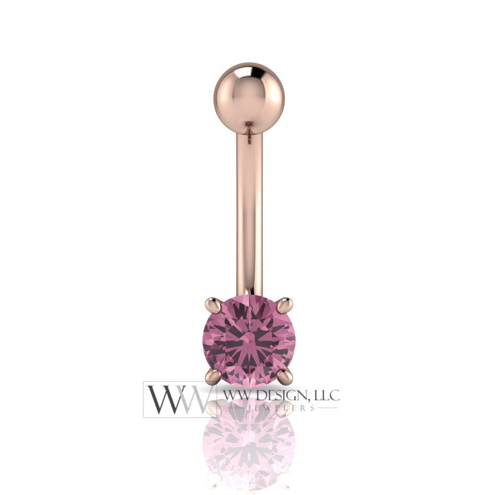 Pink Tourmaline Genuine 5mm 0.55 ct Belly Navel Ring Curved Barbell 14k Gold (Yellow, White, Rose) 14 ga October Birthstone Gift BodyJewelry
