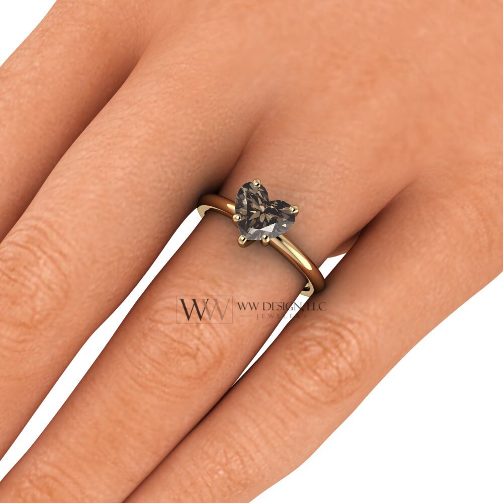 Cognac Heart Genuine Solitaire Diamond Engagement Ring SI1 Chocolate Brown 1ct - 18k 14k Gold (Y, W, R) Platinum