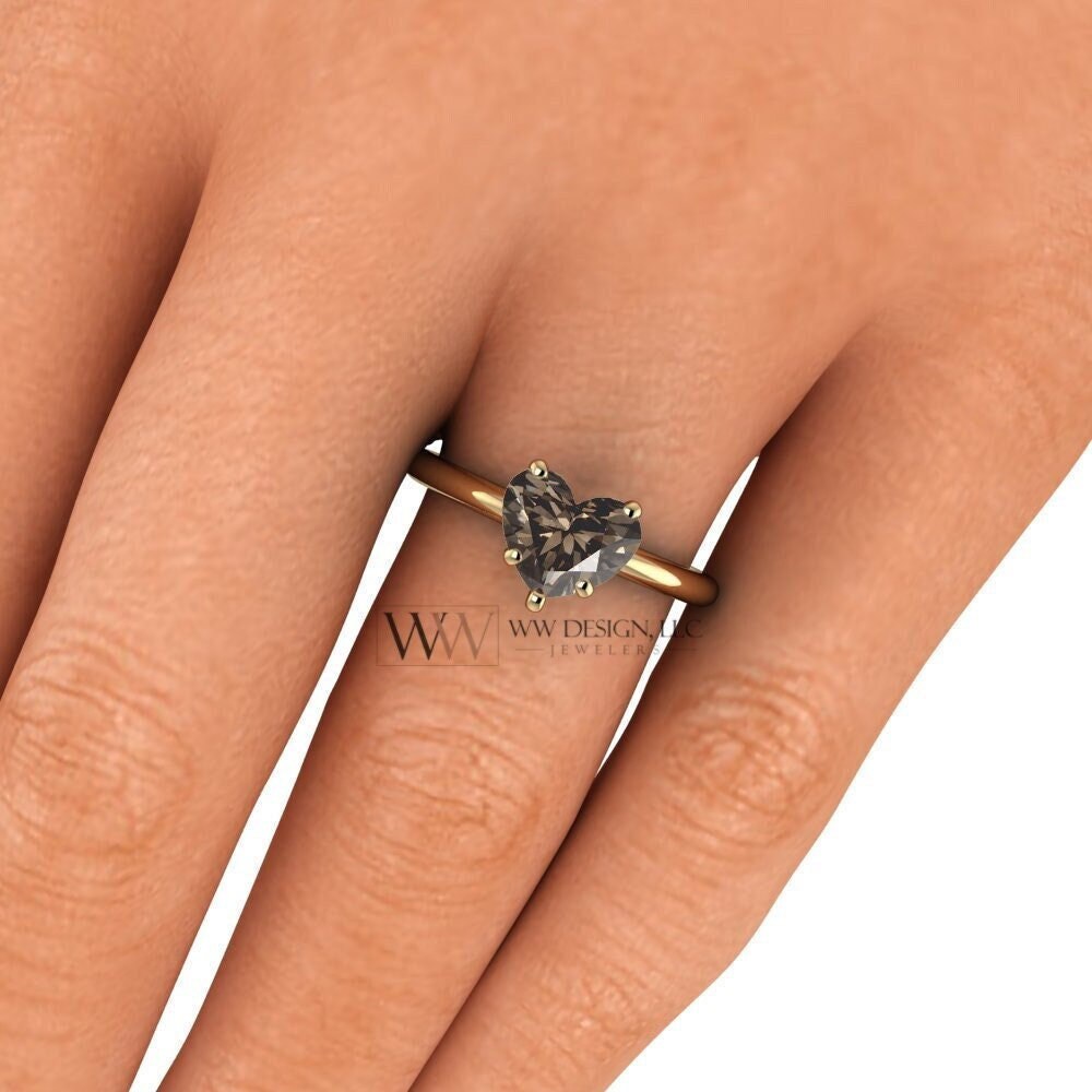 Cognac Heart Genuine Solitaire Diamond Engagement Ring SI1 Chocolate Brown 1ct - 18k 14k Gold (Y, W, R) Platinum