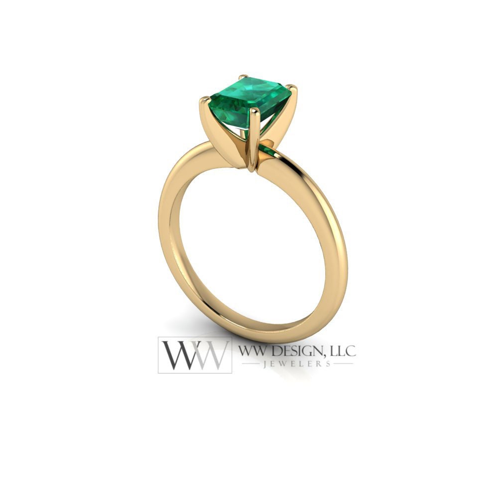 Genuine Emerald Ring 0.56Ct Aa - 14K 18K Gold (Y R W) Platinum Rings