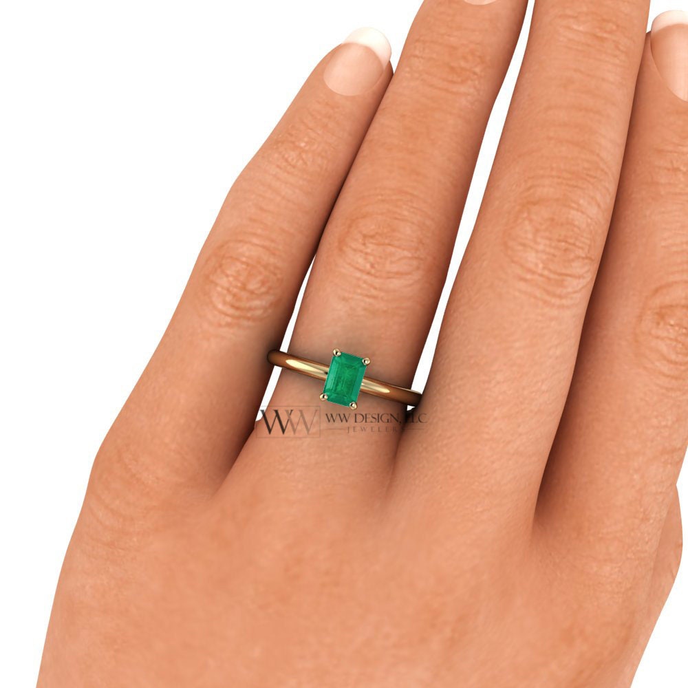 Genuine Emerald Ring 0.56Ct Aa - 14K 18K Gold (Y R W) Platinum Rings