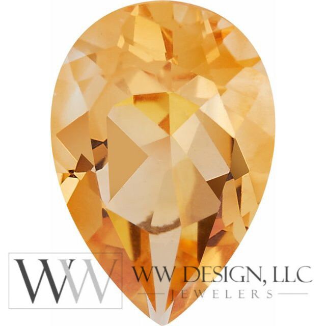 Genuine Citrine Pear Gemstone Ring 1.2Ct - 14K 18K Gold (Y R W) Platinum Rings