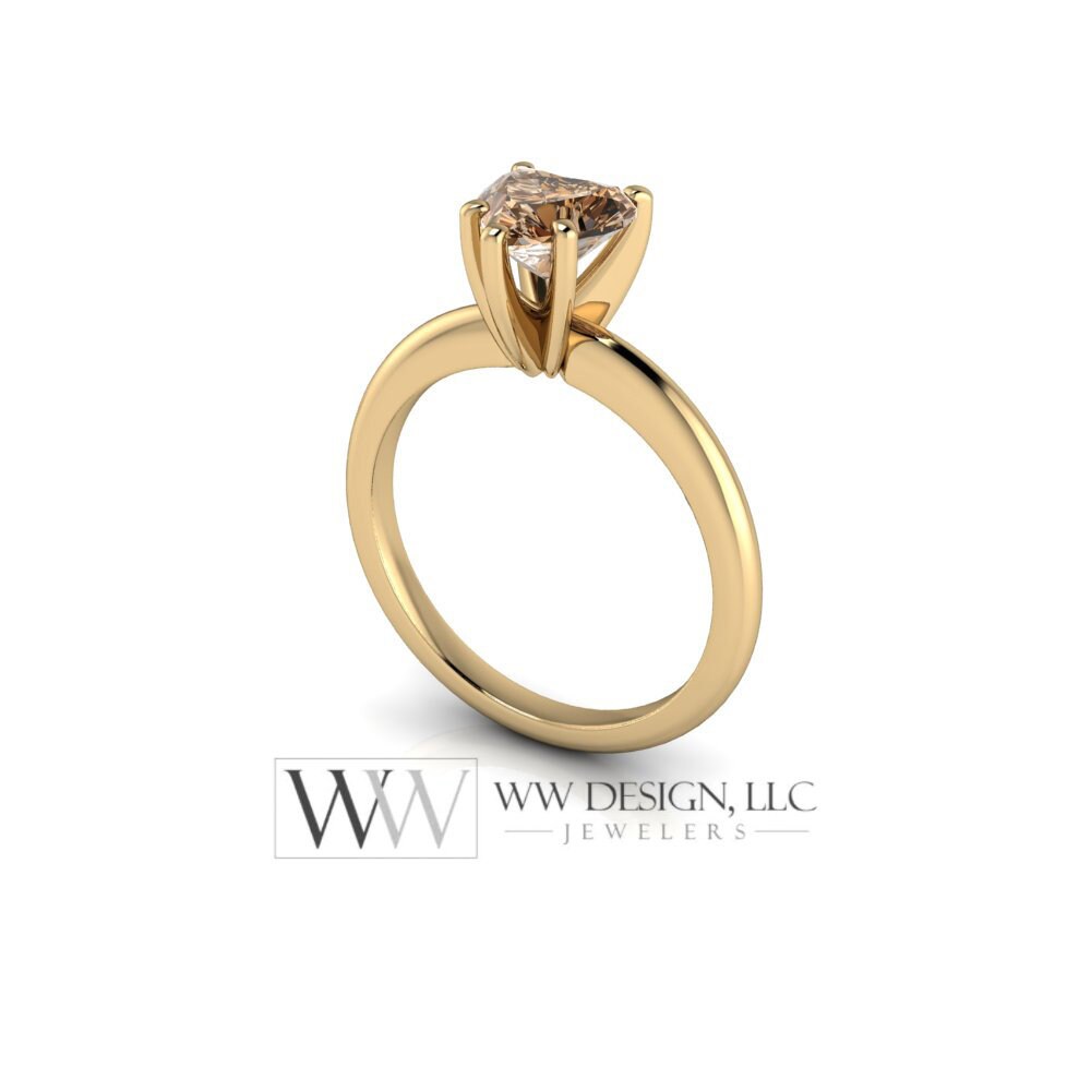 Cognac Heart Genuine Solitaire Diamond Engagement Ring SI1 Chocolate Brown 1ct - 18k 14k Gold (Y, W, R) Platinum