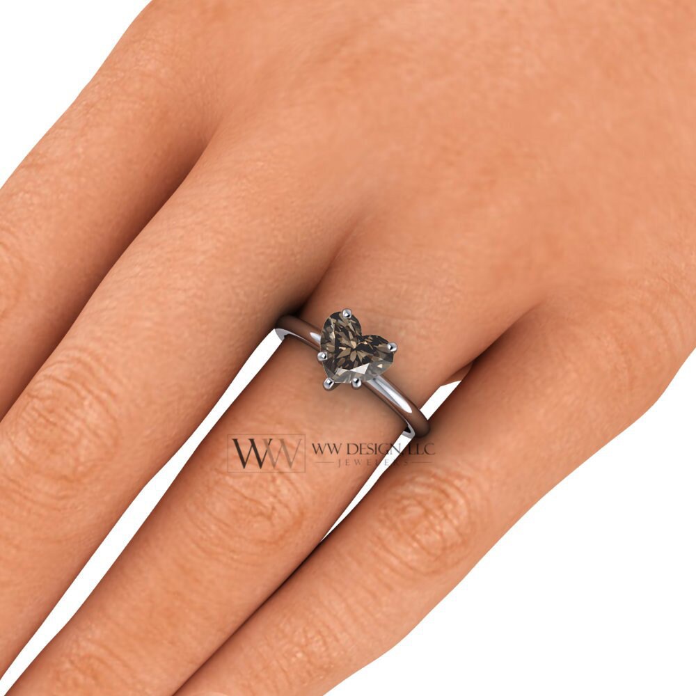 Cognac Heart Genuine Solitaire Diamond Engagement Ring SI1 Chocolate Brown 1ct - 18k 14k Gold (Y, W, R) Platinum