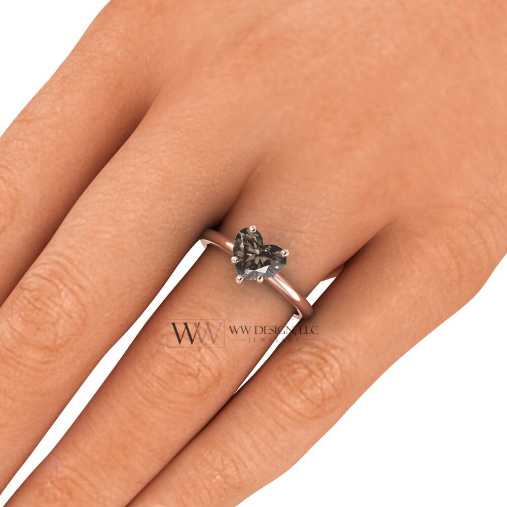 Cognac Heart Genuine Solitaire Diamond Engagement Ring SI1 Chocolate Brown 1ct - 18k 14k Gold (Y, W, R) Platinum