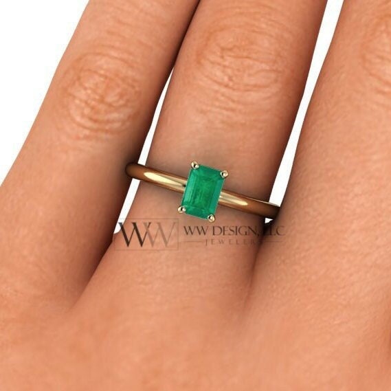Genuine Emerald Ring 0.56Ct Aa - 14K 18K Gold (Y R W) Platinum Rings