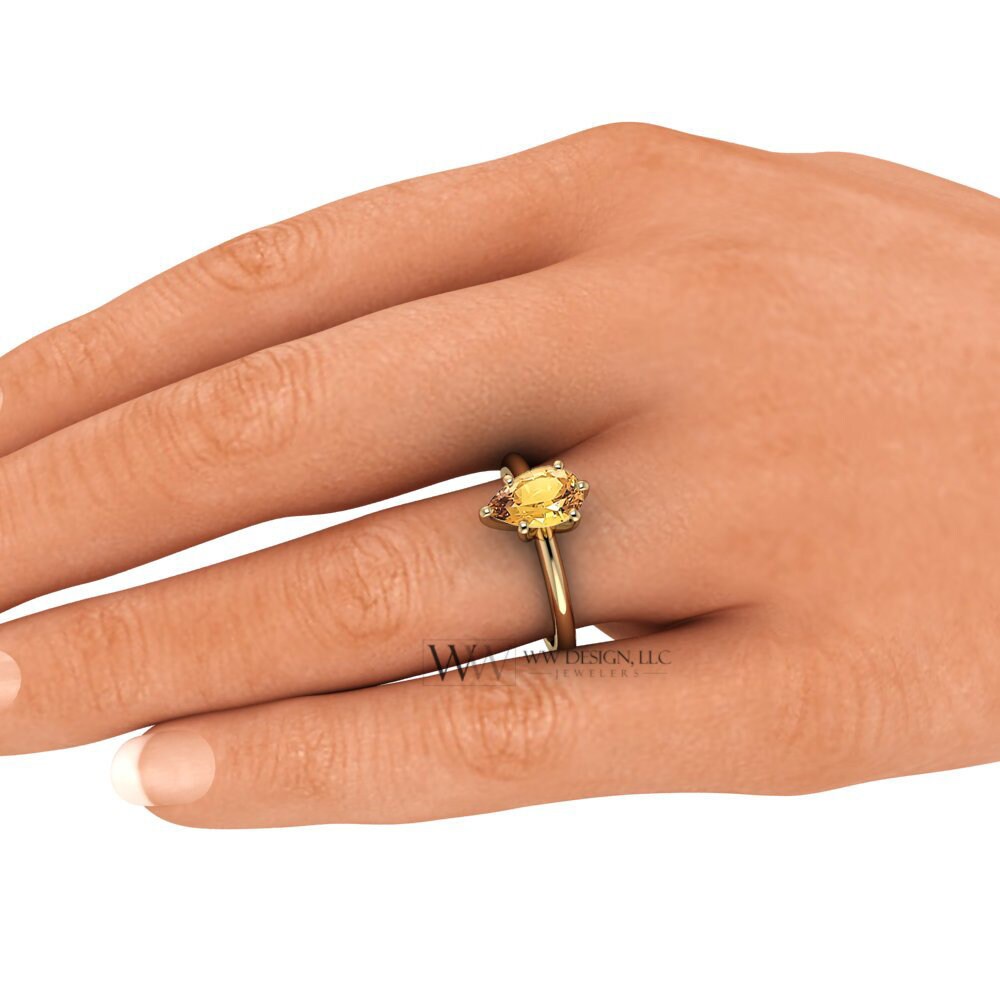 Genuine Citrine Pear Gemstone Ring 1.2Ct - 14K 18K Gold (Y R W) Platinum Rings