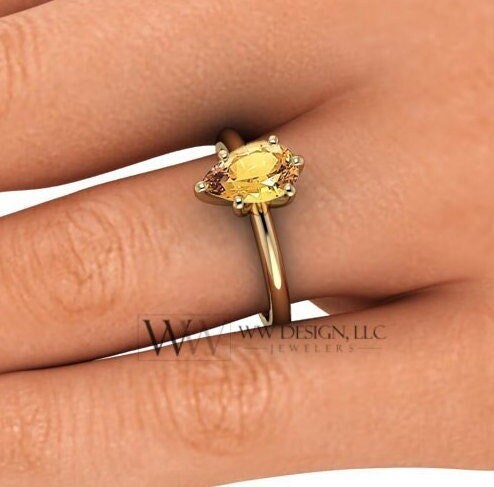 Genuine Citrine Pear Gemstone Ring 1.2Ct - 14K 18K Gold (Y R W) Platinum Rings