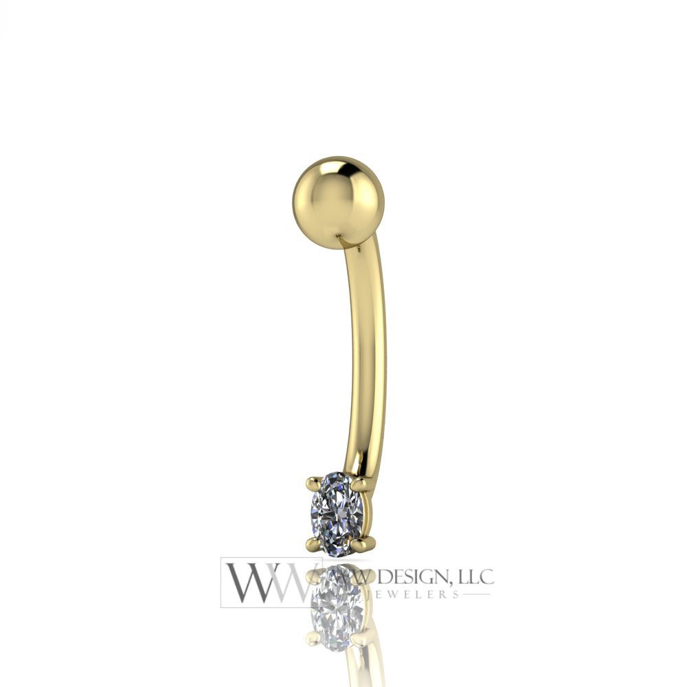 Diamond Belly Ring Barbell Genuine 0.10ct Navel Ring Curved Barbell 14k Yellow, 14k White, Rose Gold 14ga 16ga 18ga Eyebrow summer jewerly