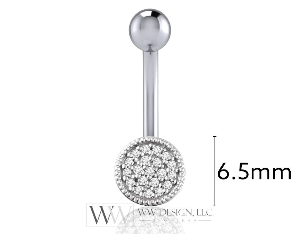 Diamond Belly Ring CURVED Barbell Genuine 0.07ctw Navel Ring Barbell 14k White SOLID Gold 14ga 16ga 18ga Eyebrow summer jewelry