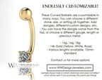 Diamond Belly Ring Barbell Genuine .16ctw Geometric Trio Navel Ring Curved Barbell 14k Yellow White Rose Gold 14ga 16ga 18ga Eyebrow jewerly