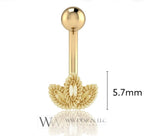 14k Gold Decorative Leaf Belly Navel Ring CURVED Barbell Genuine 14k Gold (Yellow, White, or Rose) 14g, 16g, 18g Body Jewelry Eyebrow
