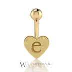 14k Gold Engravable Heart Belly Navel Ring CURVED Barbell Genuine 14k Gold (y w r) 14g, 16g 18g Body Jewelry Eyebrow Initial Letter Monogram