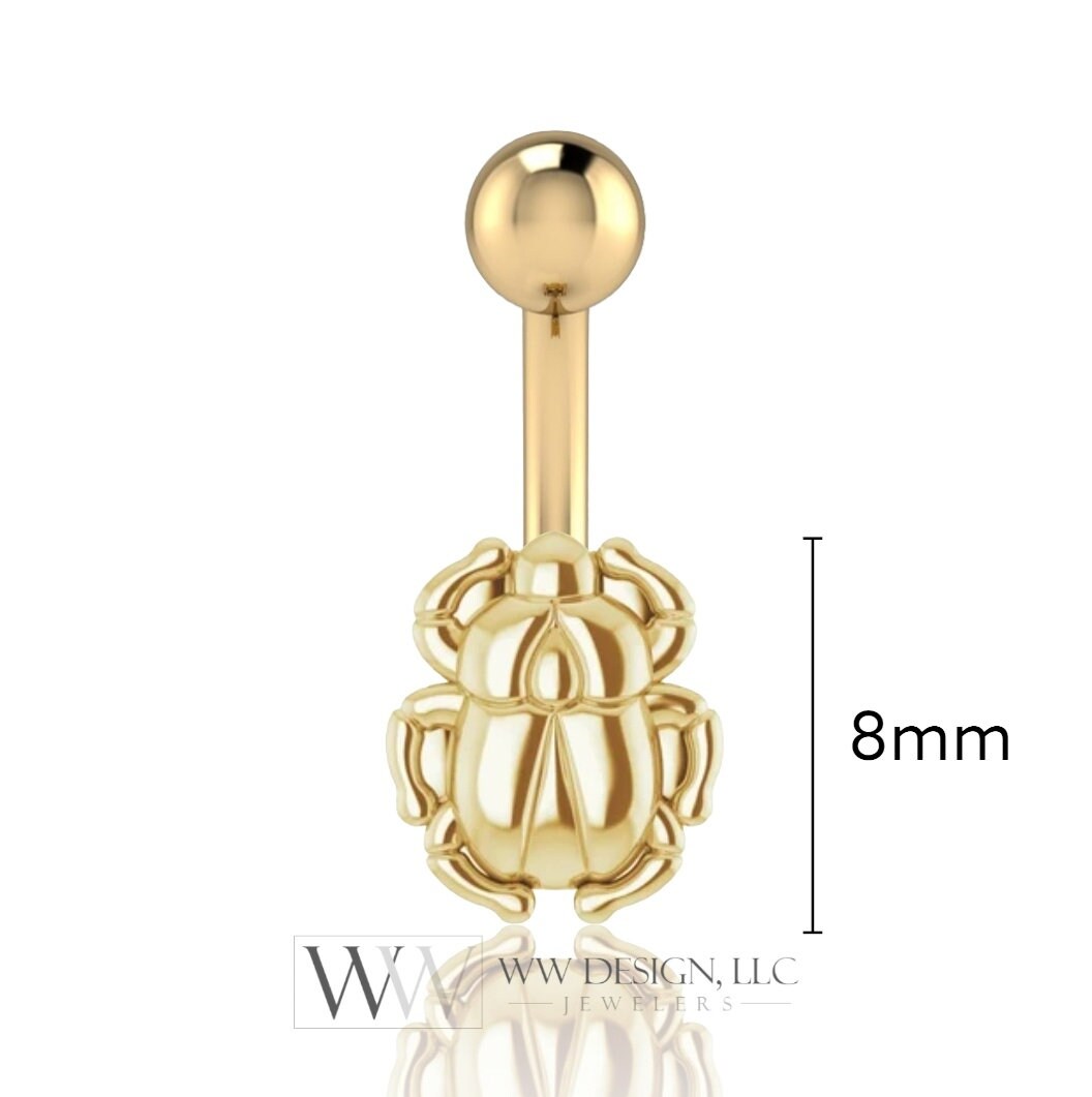 14k Gold Scarab Belly Navel Ring CURVED Barbell Genuine 14k Gold (Yellow, White, or Rose) 14g, 16g, 18g Body Jewelry Eyebrow