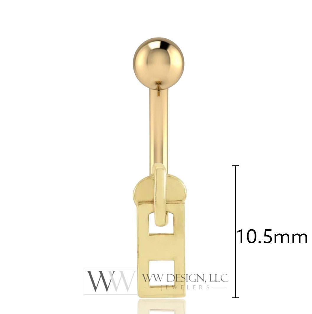 14k Gold Moving Zipper Belly Navel Ring CURVED Barbell Genuine 14k Gold (Yellow, White, or Rose) 14g, 16g, 18g Body Jewelry Eyebrow