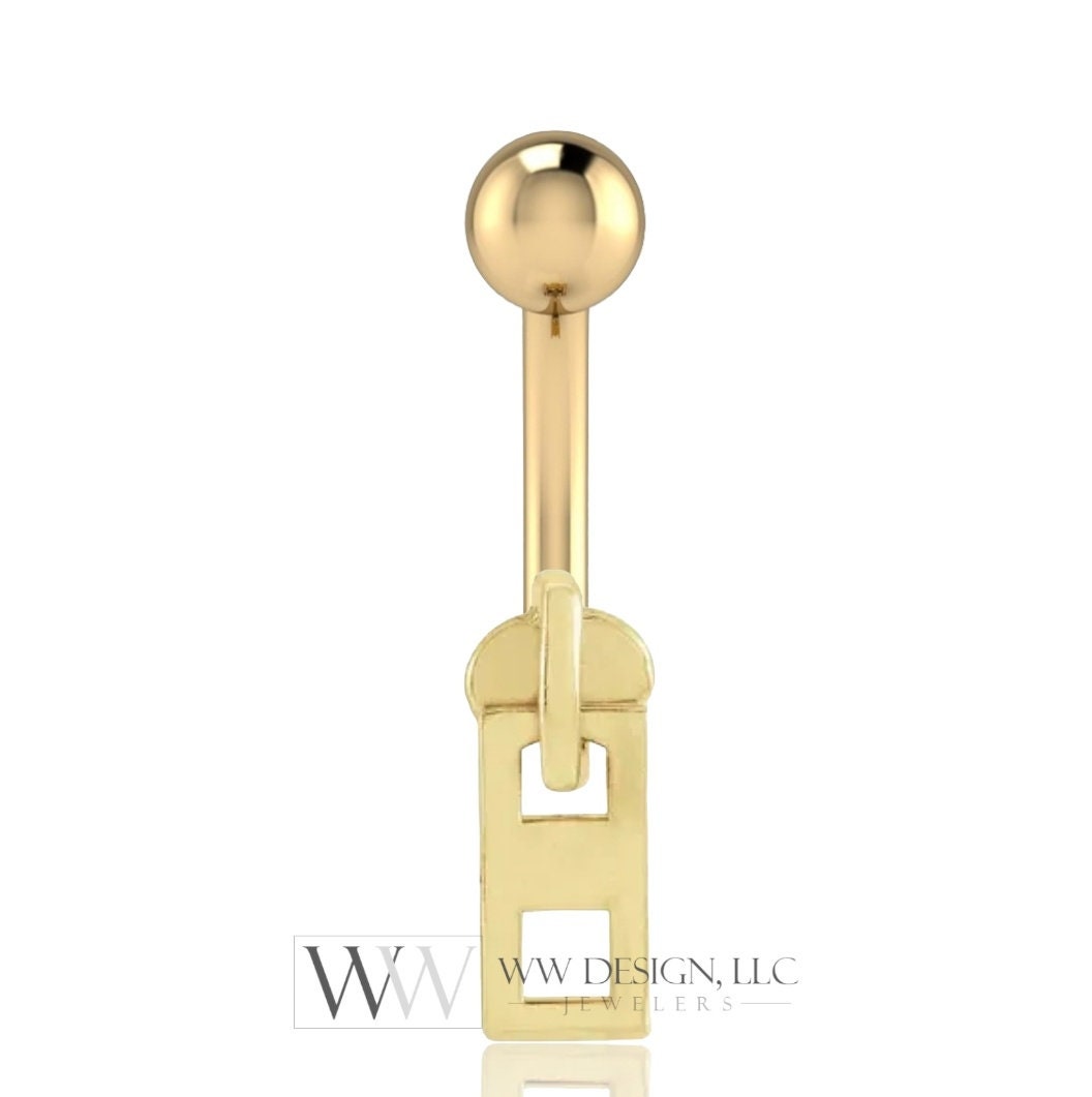 14k Gold Moving Zipper Belly Navel Ring CURVED Barbell Genuine 14k Gold (Yellow, White, or Rose) 14g, 16g, 18g Body Jewelry Eyebrow