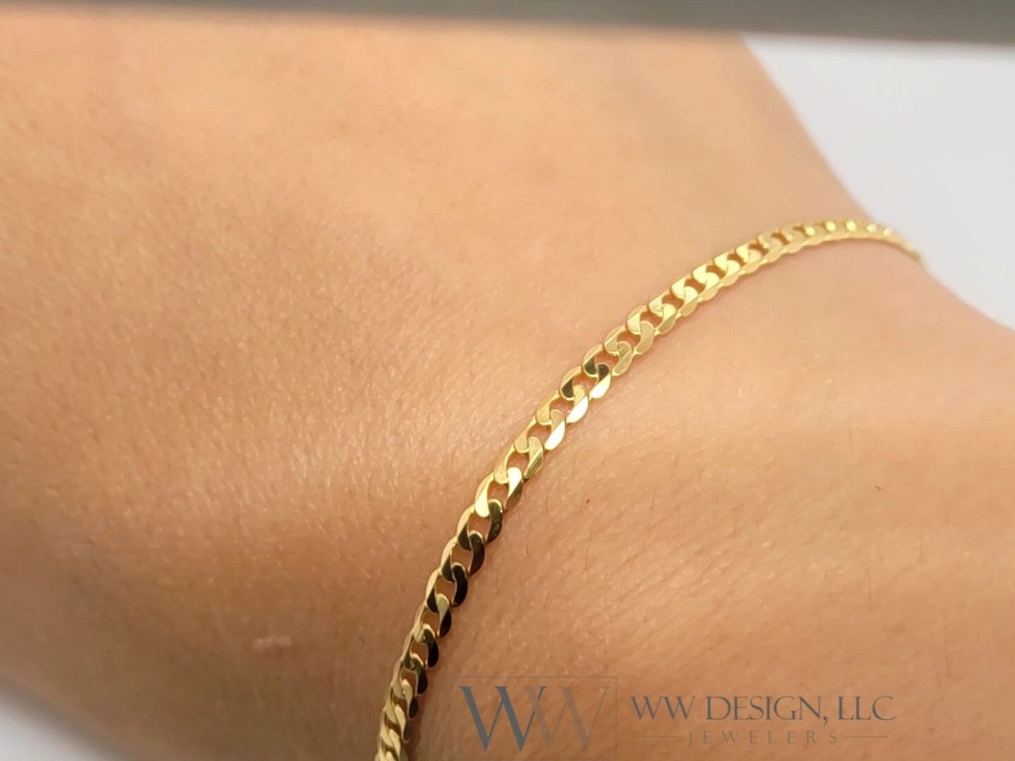14k Gold Curb Cuban Bracelet FLAT 3mm 14k Solid Yellow Gold Jewelry Gift 7 inches Very Shiny High Polish Bridesmades Gift Christmas Present