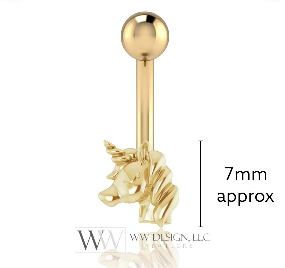 14k Gold Unicorn Belly Navel Ring CURVED Barbell Genuine 14k Gold (Yellow, White, or Rose) 14g, 16g, 18g Body Jewelry Eyebrow Ring