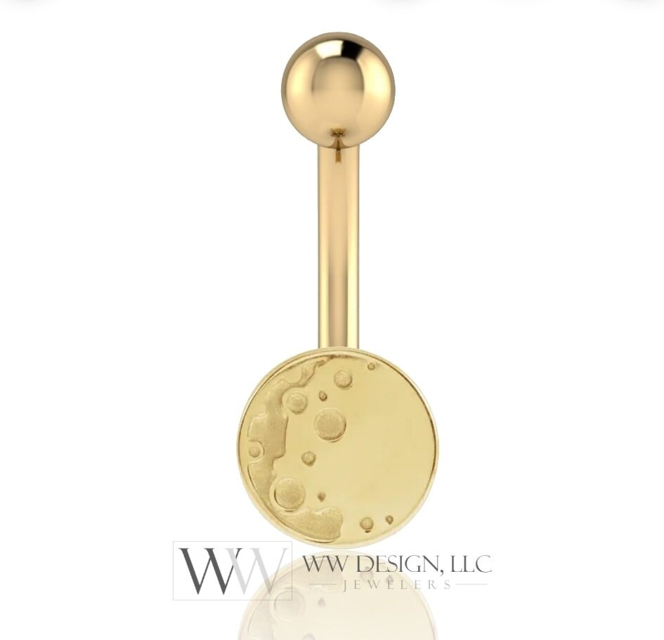 14k Gold Full Moon Disk Belly Navel Ring CURVED Barbell Genuine 14k Gold (Yellow, White, or Rose) 14g, 16g, 18g Body Jewelry Eyebrow Ring