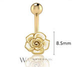 14k Gold Rose Flower Belly Navel Ring CURVED Barbell Genuine 14k Gold (Yellow, White, or Rose) 14g, 16g, 18g Body Jewelry Eyebrow