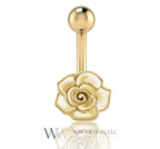 14k Gold Rose Flower Belly Navel Ring CURVED Barbell Genuine 14k Gold (Yellow, White, or Rose) 14g, 16g, 18g Body Jewelry Eyebrow