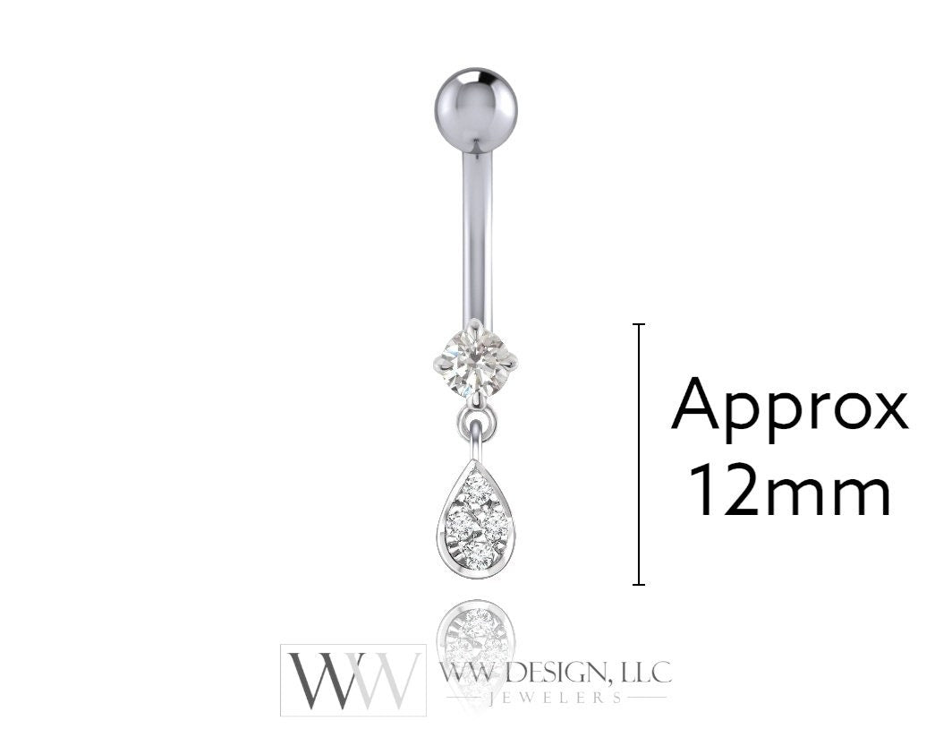 Diamond Belly Ring Barbell Genuine 0.14ctw DangleNavel Ring Curved Barbell 14k Yellow White Rose Gold 14ga 16ga 18ga Eyebrow jewerly