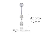 Diamond Belly Ring Barbell Genuine 0.14ctw Dangle Navel Ring Curved Barbell 14k Yellow White Rose Gold 14ga 16ga 18ga Eyebrow jewerly