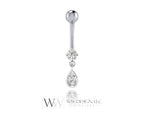 Diamond Belly Ring Barbell Genuine 0.14ctw Dangle Navel Ring Curved Barbell 14k Yellow White Rose Gold 14ga 16ga 18ga Eyebrow jewerly