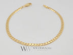 14k Gold Curb Cuban Bracelet FLAT 3mm 14k Solid Yellow Gold Jewelry Gift 7 inches Very Shiny High Polish Bridesmaids Gift Christmas Present