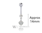 Diamond Heart Belly Ring Barbell Genuine 0.16ctw Dangle Navel Ring Curved Barbell 14k Yellow White Rose Gold 14ga 16ga 18ga Eyebrow jewerly