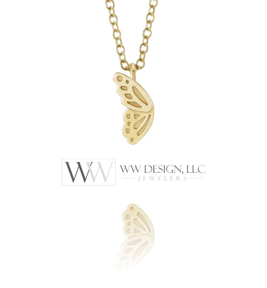 Butterfly Wing Necklace - 14k SOLID Gold (Y, W, R), Platinum, Sterling Silver