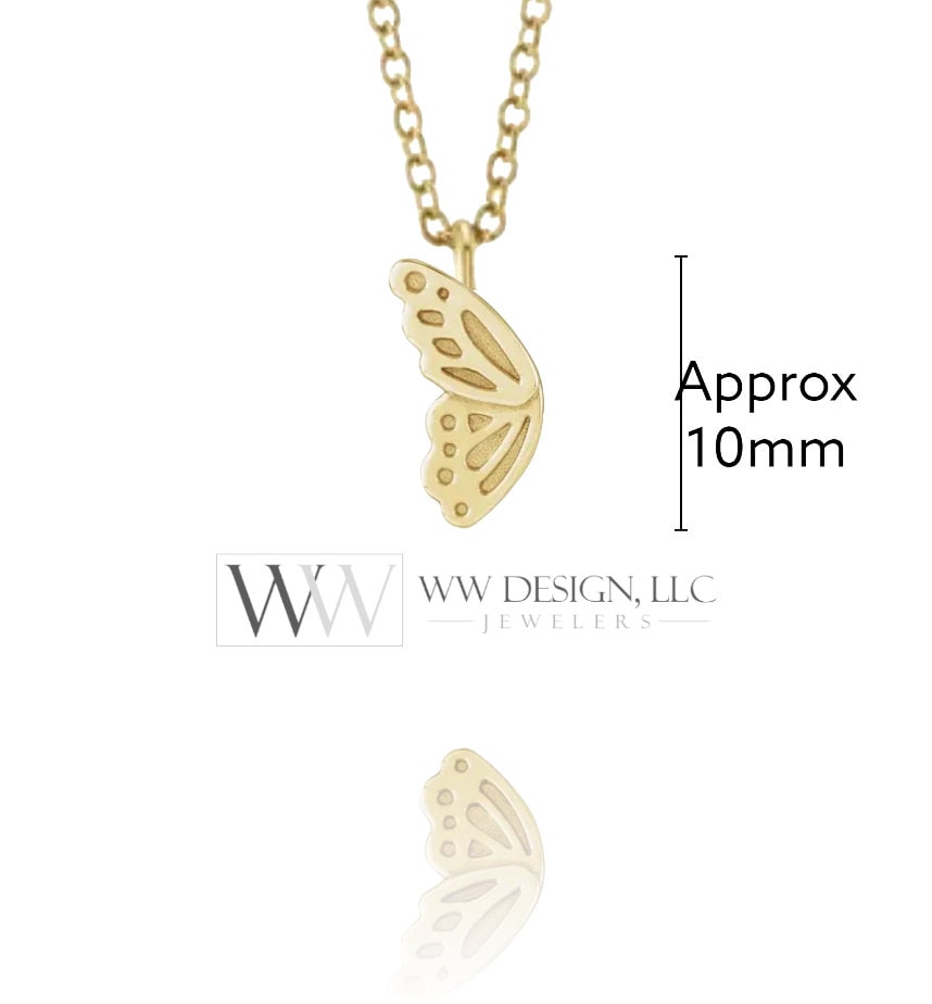 Butterfly Wing Necklace - 14k SOLID Gold (Y, W, R), Platinum, Sterling Silver