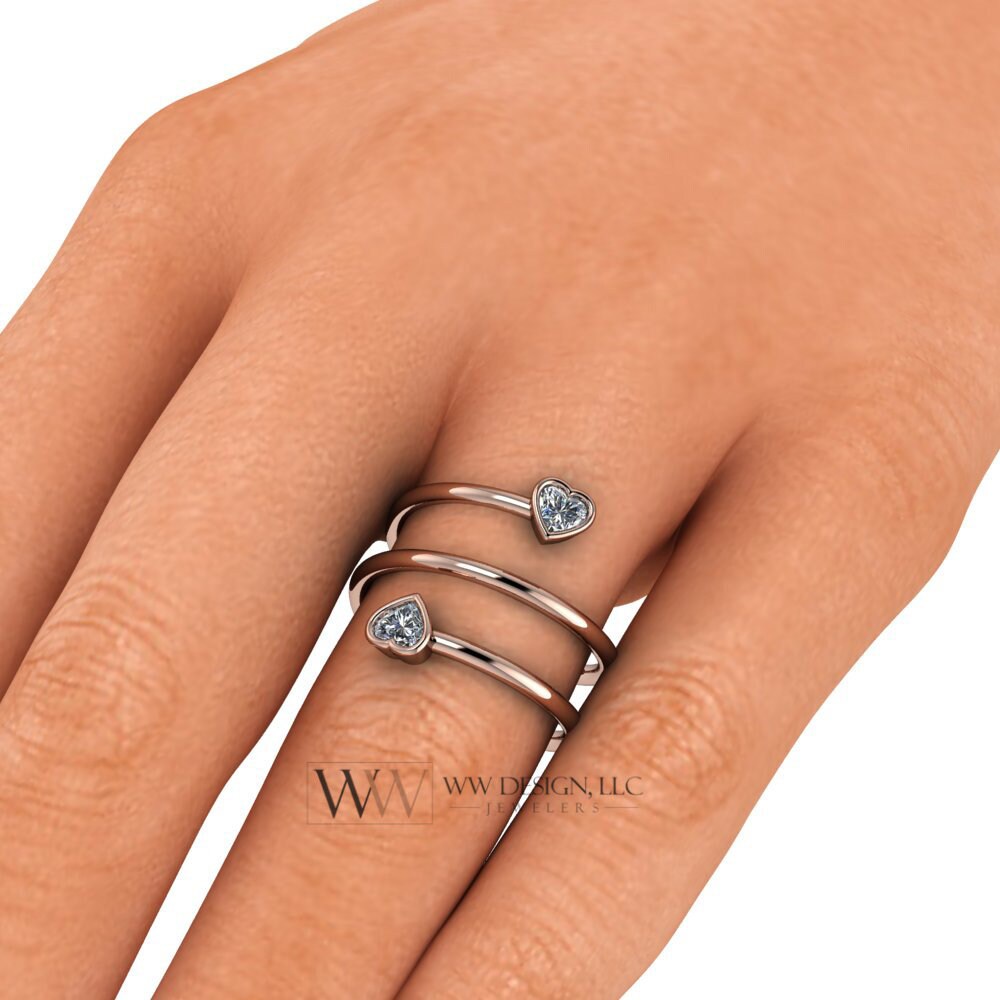 Spiral Twisted Heart Genuine Diamond 0.4Ctw Ring Fgh Vs Two Stone - 14K 18K Gold (Y W R) Platinum