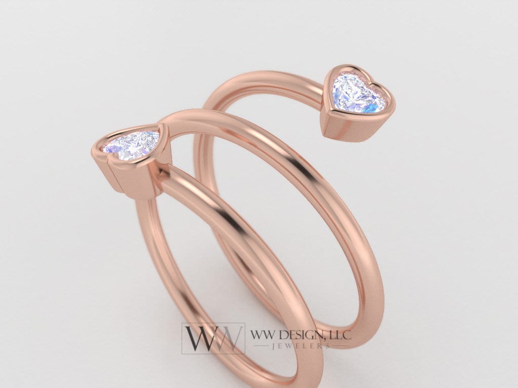 Spiral Twisted Heart Genuine Diamond 0.4Ctw Ring Fgh Vs Two Stone - 14K 18K Gold (Y W R) Platinum
