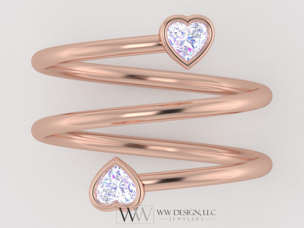 Spiral Twisted Heart Genuine Diamond 0.4Ctw Ring Fgh Vs Two Stone - 14K 18K Gold (Y W R) Platinum