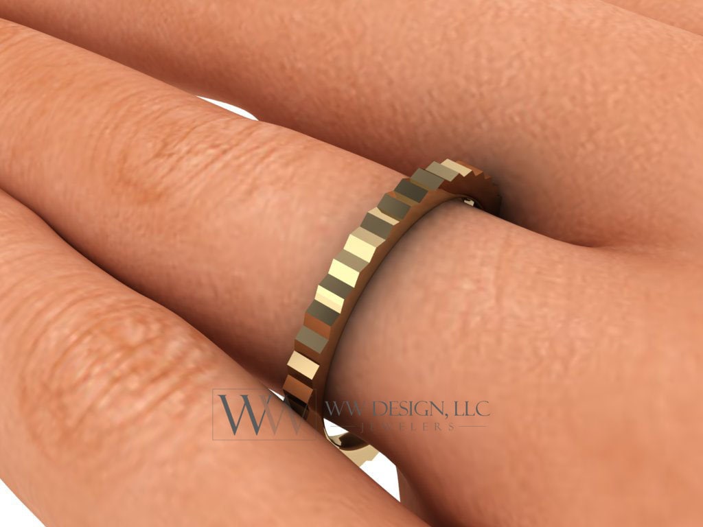 Stacking Fluted Ring 2Mm - 18K 14K (Y W R) Platinum Rings