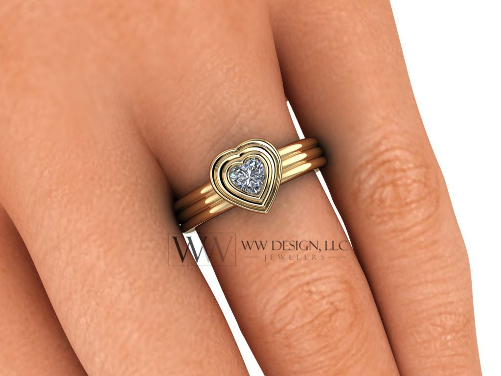 Genuine Diamond Heart Bubble Ring 0.25Ct Vs F-H Engagement - 14K 18K Gold (Y R W) Platinum Rings