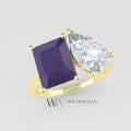 Amethyst & Moissanite 2 Stone Moi Et Toi Ring - 18K Or 14K Gold (Y W R) Platinum Rings