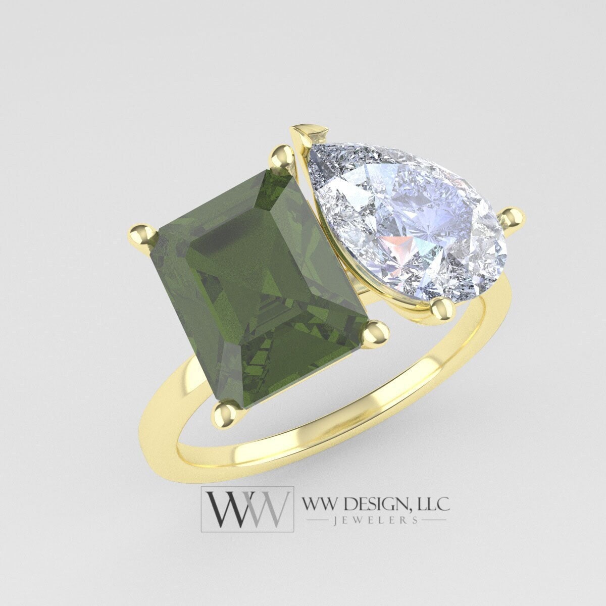 Peridot & Moissanite 2 Stone Moi Et Toi Ring - 18K Or 14K Gold (Y W R) Platinum Rings