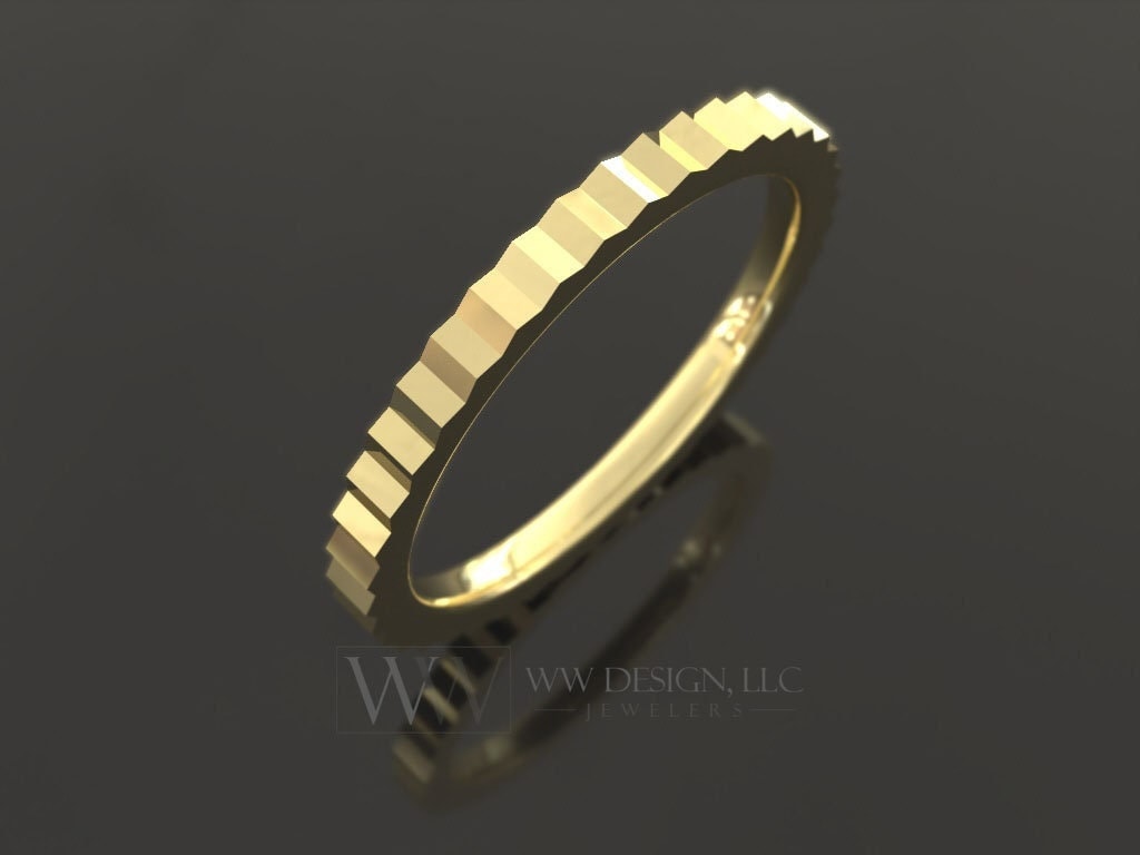 Stacking Fluted Ring 2Mm - 18K 14K (Y W R) Platinum Rings