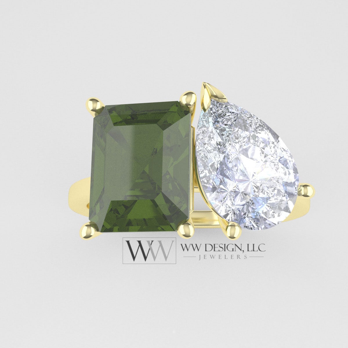 Peridot & Moissanite 2 Stone Moi Et Toi Ring - 18K Or 14K Gold (Y W R) Platinum Rings