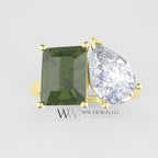 Peridot & Moissanite 2 Stone Moi Et Toi Ring - 18K Or 14K Gold (Y W R) Platinum Rings